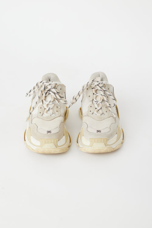 Balenciaga White & Cream Triple S Sneaker