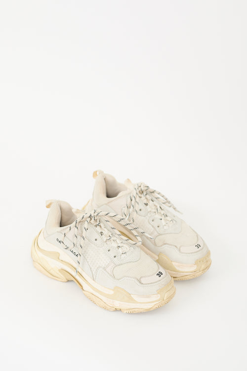 Balenciaga White & Cream Triple S Sneaker