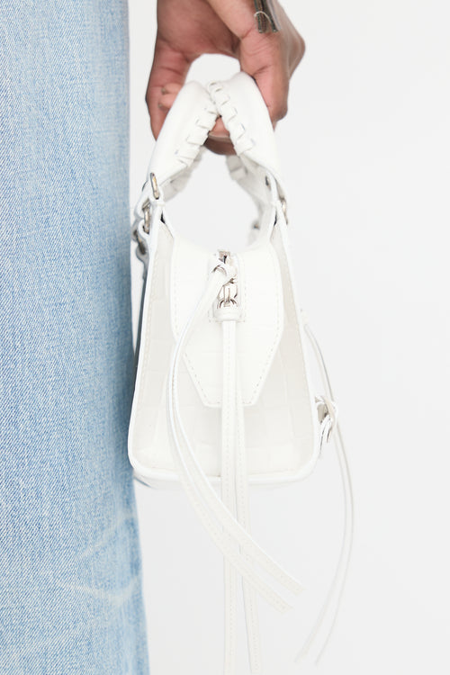 Balenciaga White Leather Neo City Mini Embossed Bag