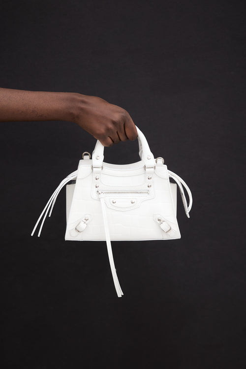 Balenciaga White Leather Neo City Mini Embossed Bag