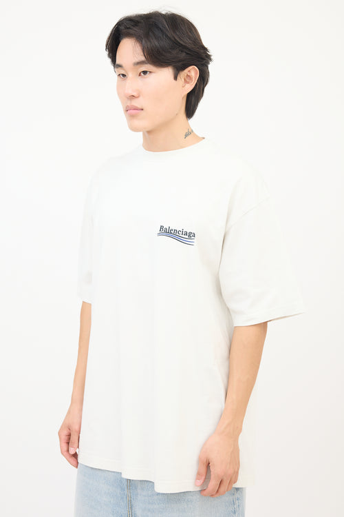 Balenciaga White Embroidered Political Campaign Oversized T-Shirt