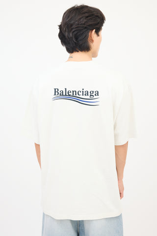 Balenciaga White Embroidered Political Campaign Oversized T-Shirt