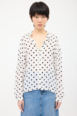 Balenciaga White & Navy Silk Polka Dot Shirt