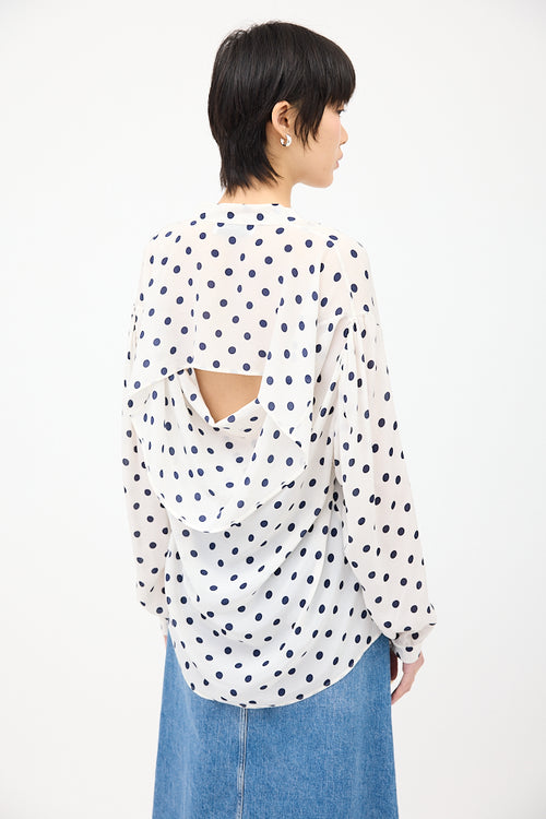 Balenciaga White & Navy Silk Polka Dot Shirt