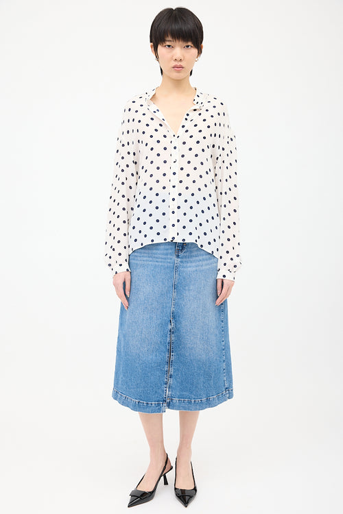 Balenciaga White & Navy Silk Polka Dot Shirt