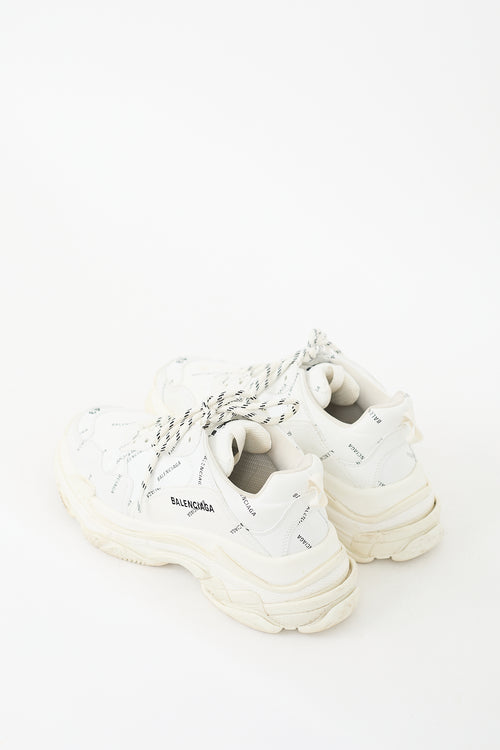 Balenciaga White & Black Allover Logo Triple S Sneaker