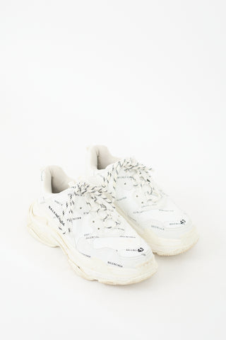 Balenciaga White & Black Allover Logo Triple S Sneaker