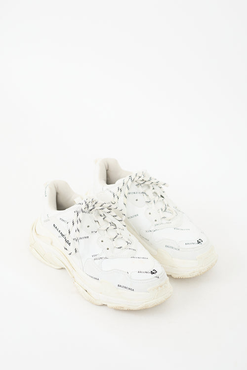 Balenciaga White & Black Allover Logo Triple S Sneaker