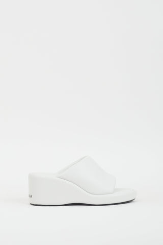Balenciaga White Leather Logo Wedge Sandal
