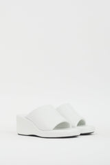 Balenciaga White Leather Logo Wedge Sandal