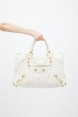 Balenciaga White Leather Large City Tote Bag