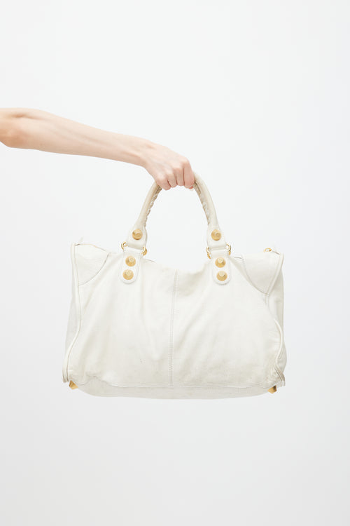 Balenciaga White Leather Large City Tote Bag