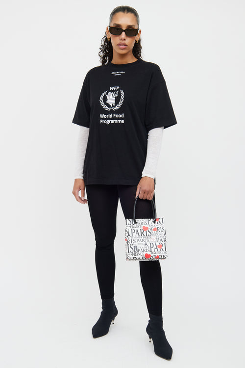 Balenciaga White, Black, and Red Paris Shopper Tote Bag