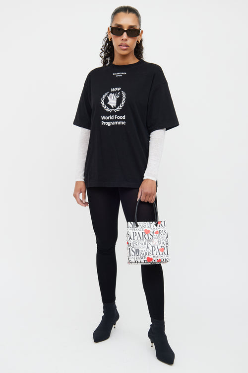 Balenciaga White, Black, and Red Paris Shopper Tote Bag