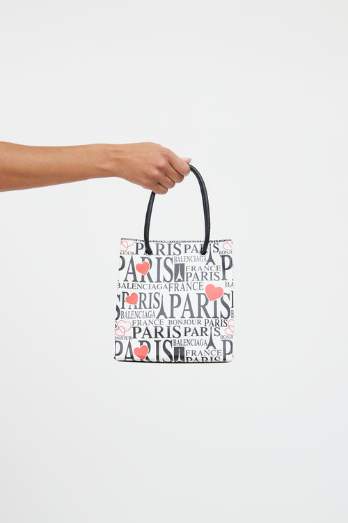 Balenciaga White, Black, and Red Paris Shopper Tote Bag