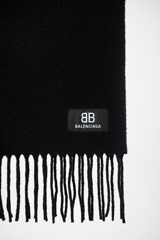 Balenciaga Wool Fringe Logo Scarf