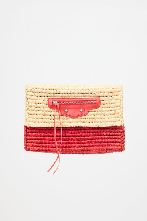 Balenciaga Raffia Moto Clutch