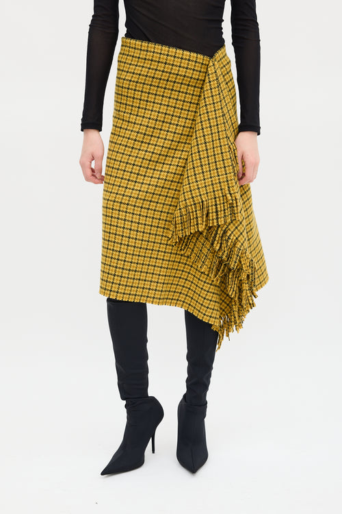 Balenciaga Yellow & Black Plaid Fringe Skirt