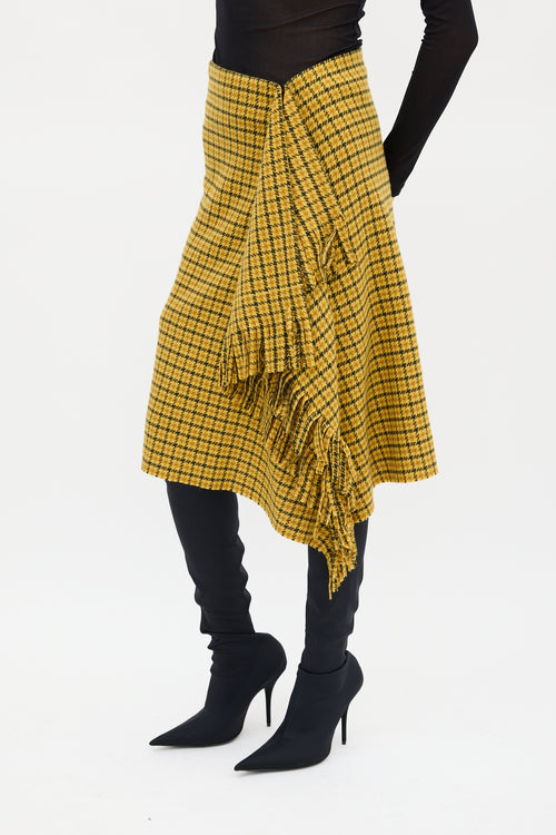 Balenciaga Yellow & Black Plaid Fringe Skirt