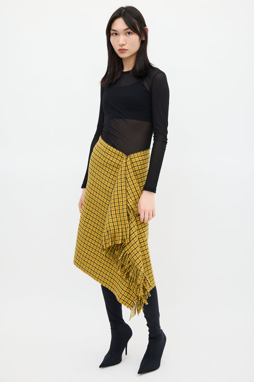 Balenciaga Yellow & Black Plaid Fringe Skirt