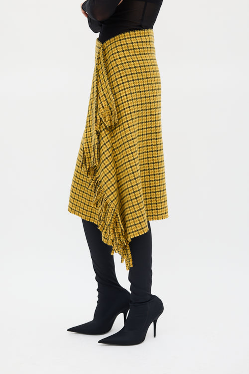 Balenciaga Yellow & Black Plaid Fringe Skirt