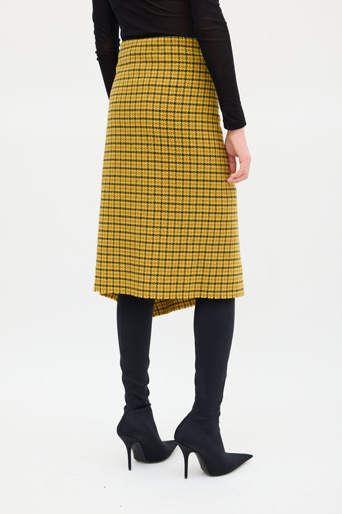 Balenciaga Yellow & Black Plaid Fringe Skirt