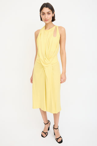 Balenciaga Yellow Floral Applique Sash Dress