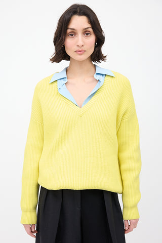 Balenciaga Yellow Knit V-Neck Sweater