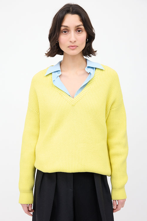 Balenciaga Yellow Knit V-Neck Sweater