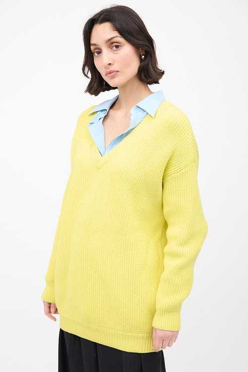 Balenciaga Yellow Knit V-Neck Sweater