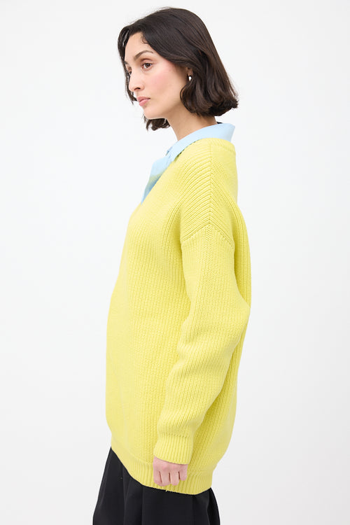 Balenciaga Yellow Knit V-Neck Sweater