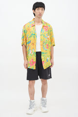 Balenciaga Yellow & Multicolour Crinkled Satin Floral Shirt
