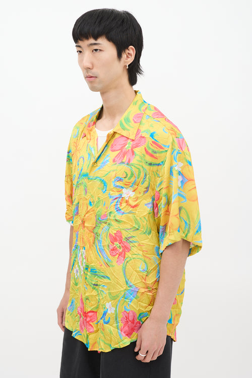 Balenciaga Yellow & Multicolour Crinkled Satin Floral Shirt