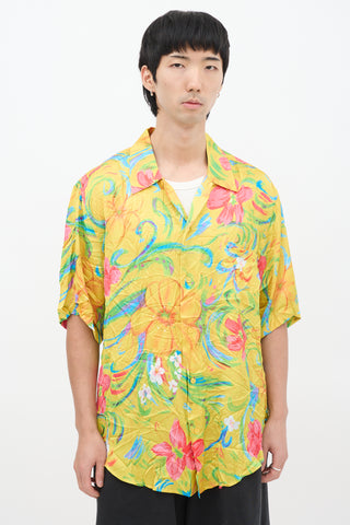 Balenciaga Yellow & Multicolour Crinkled Satin Floral Shirt