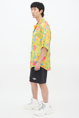 Balenciaga Yellow & Multicolour Crinkled Satin Floral Shirt