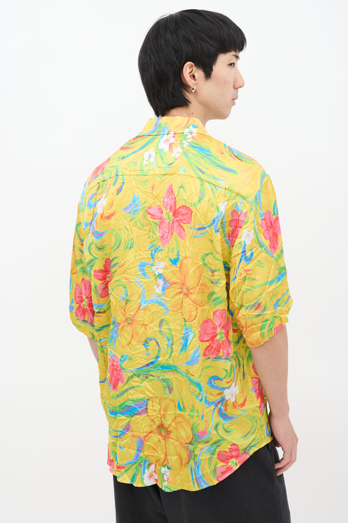 Balenciaga Yellow & Multicolour Crinkled Satin Floral Shirt