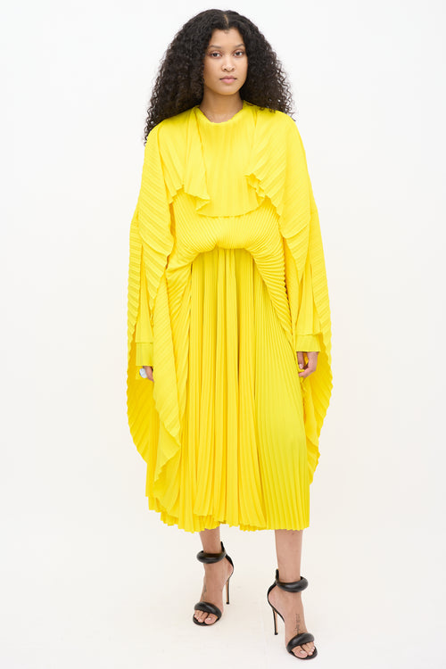 Balenciaga Resort 2022 Yellow Pleated Asymmetrical Dress