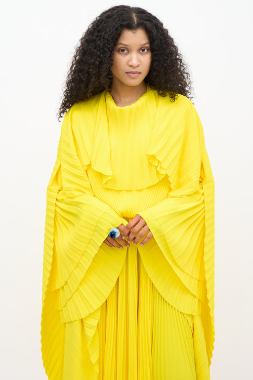 Balenciaga Resort 2022 Yellow Pleated Asymmetrical Dress