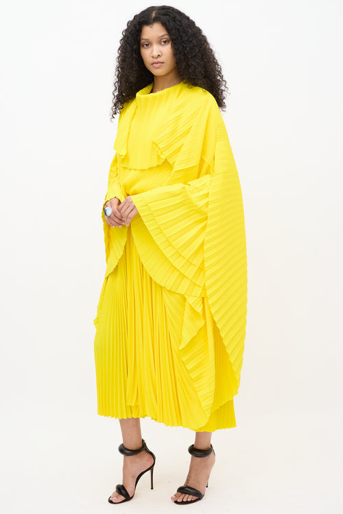 Balenciaga Resort 2022 Yellow Pleated Asymmetrical Dress