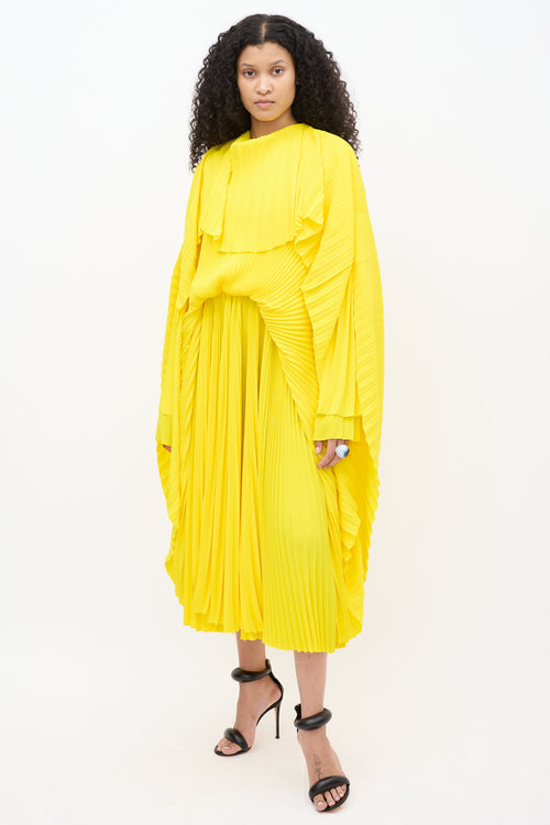 Balenciaga Resort 2022 Yellow Pleated Asymmetrical Dress