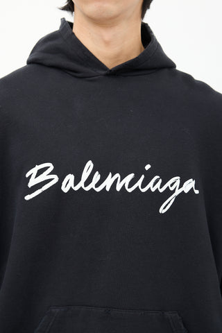 Balenciaga Black Cursive Logo Hoodie