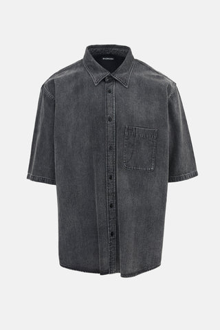 Balenciaga 2019 Faded Denim Logo Shirt