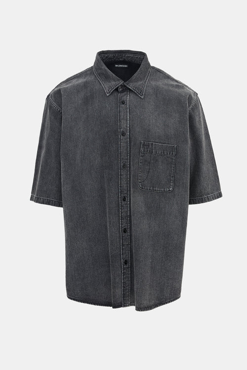 Balenciaga 2019 Faded Denim Logo Shirt