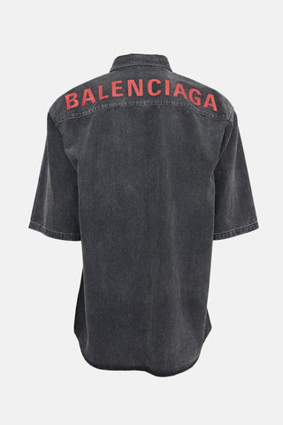 Balenciaga 2019 Faded Denim Logo Shirt