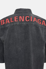 Balenciaga 2019 Faded Denim Logo Shirt