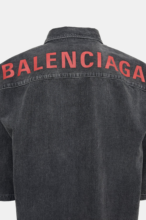 Balenciaga 2019 Faded Denim Logo Shirt