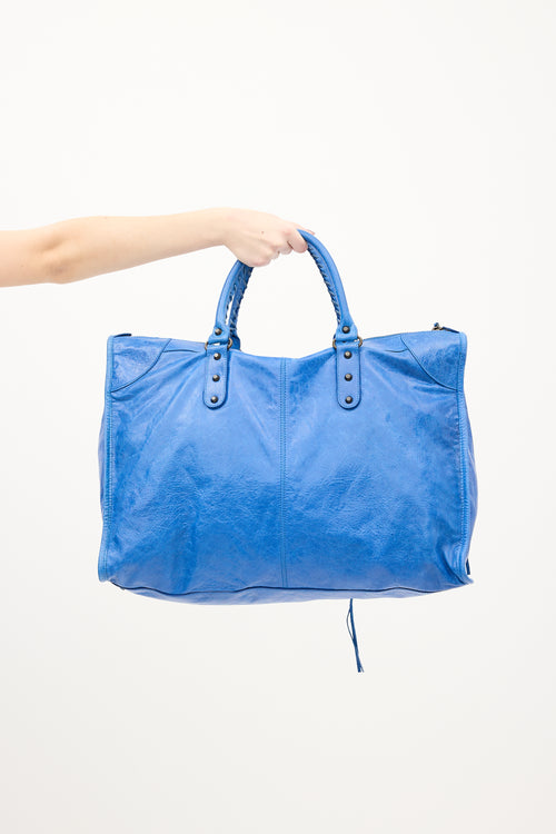 Balenciaga Blue Leather Motocross City Weekender Bag