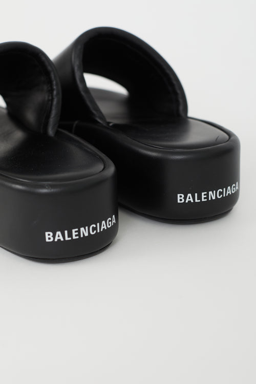 Balenciaga Black Leather Rise Platform Slide