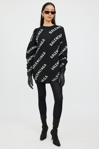 Balenciaga Black & White Wool Knit Logo Sweater