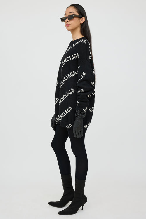 Balenciaga Black & White Wool Knit Logo Sweater